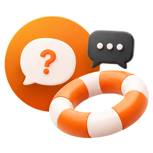 Stylised help centre graphic with chat bubbles and life ring